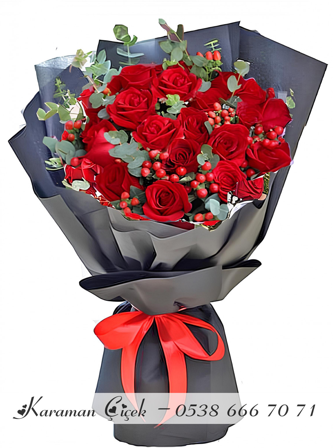 20 Tutkulu Kırmızı Gül Ve Hiperikum Zarafeti Buketi