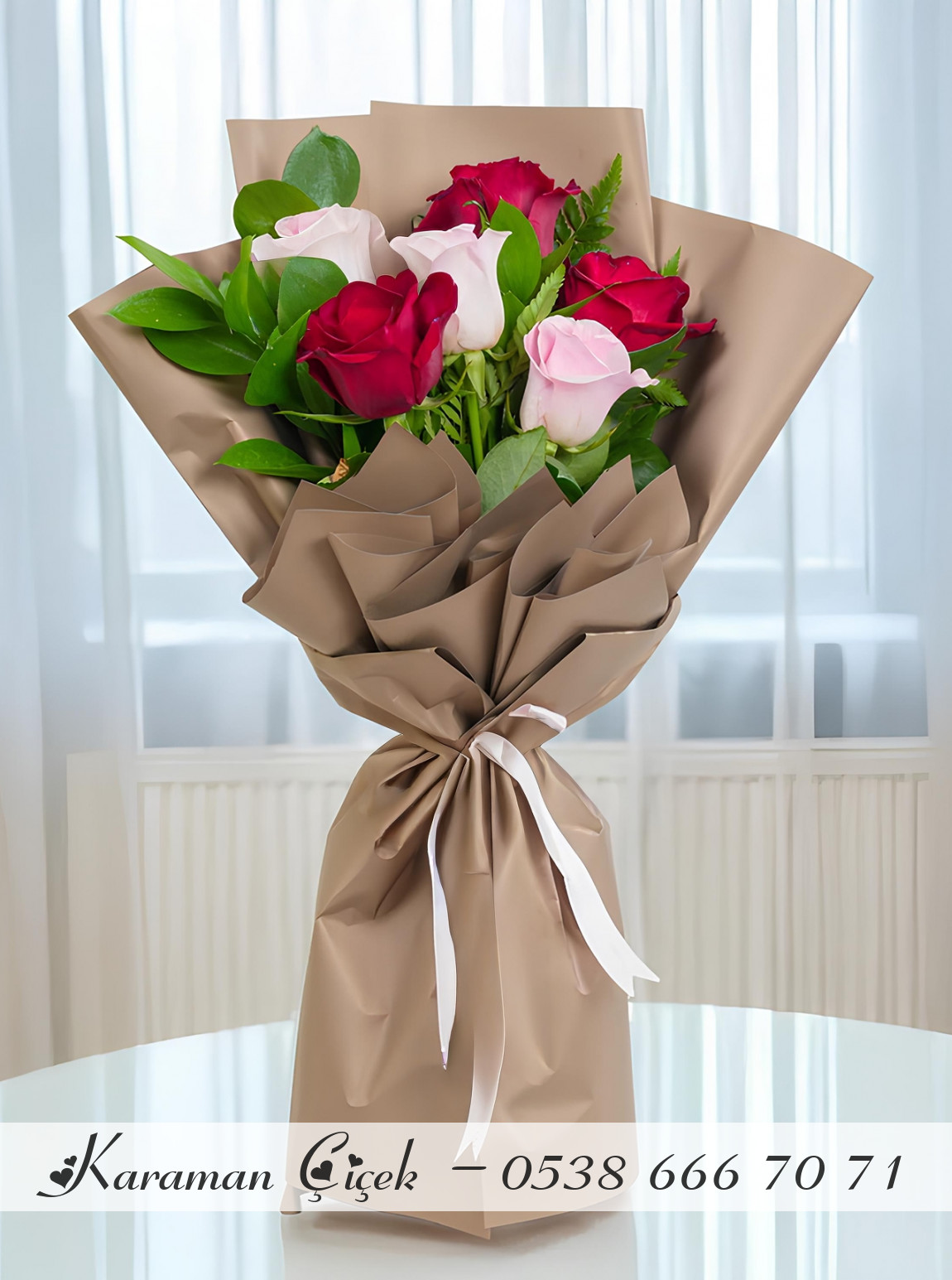 7 Adet Gül Buketi Pembe Ve Kırmızı