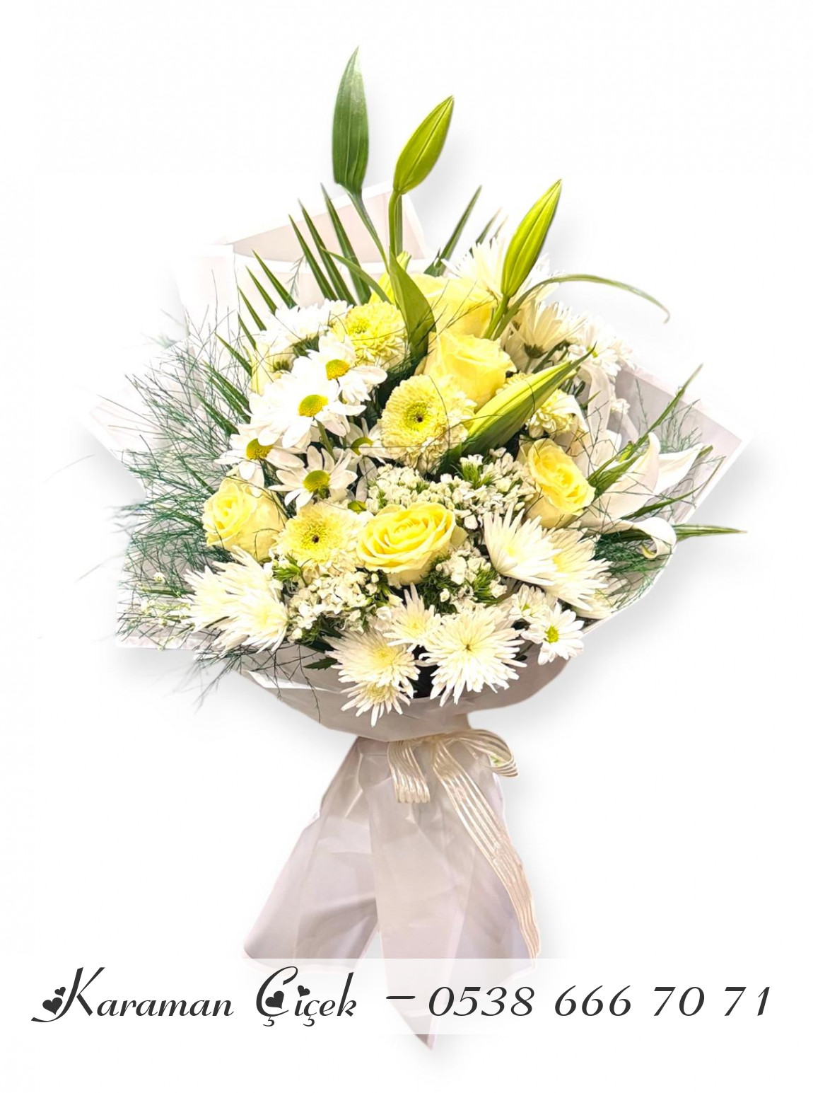 Güneş Işığı: Sarı Gül Ve Beyaz Lilyum Buketi