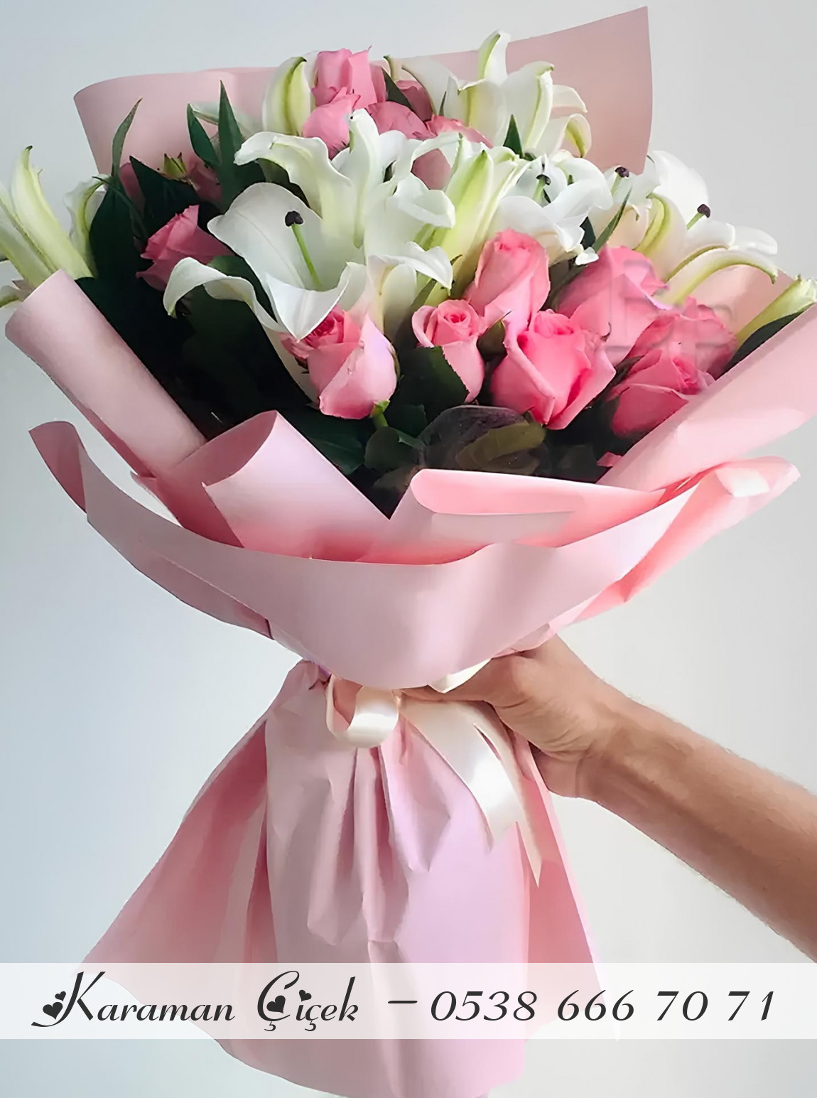 Lilyum Ve Pembe Gül Buketi