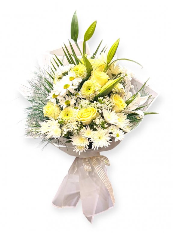 Güneş Işığı: Sarı Gül Ve Beyaz Lilyum Buketi