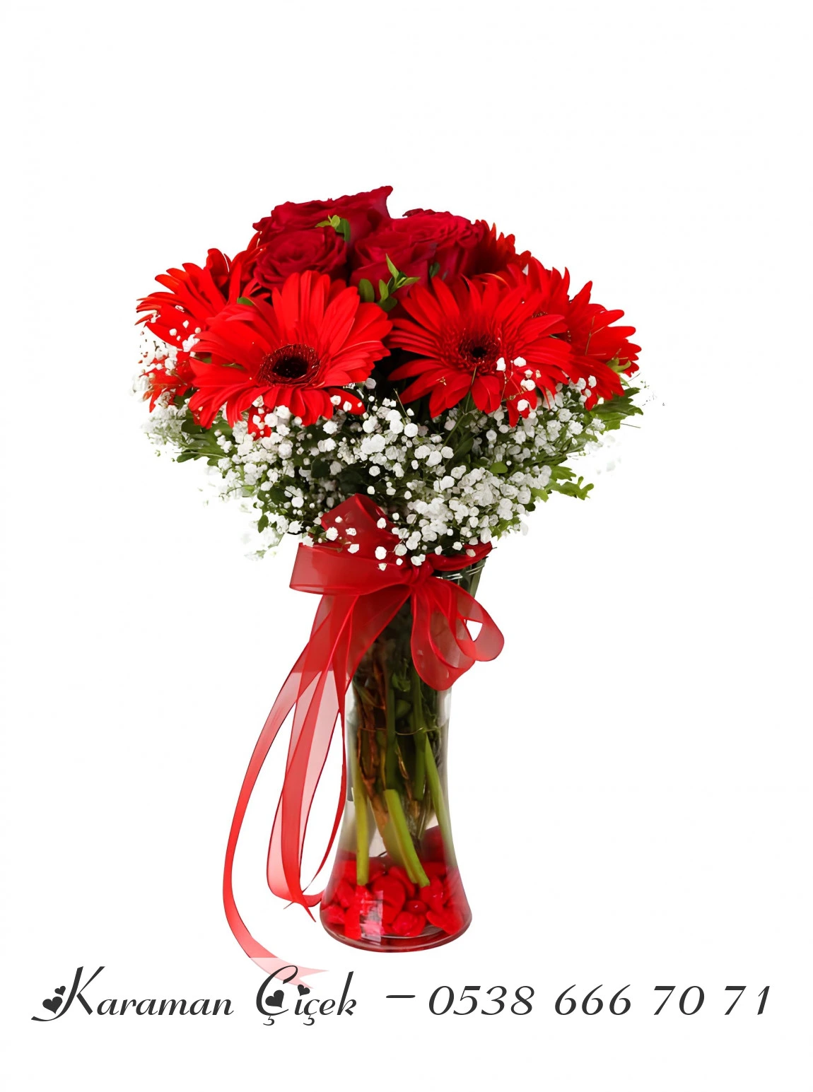 Vazoda Kırmızı Gerbera Ve Güller